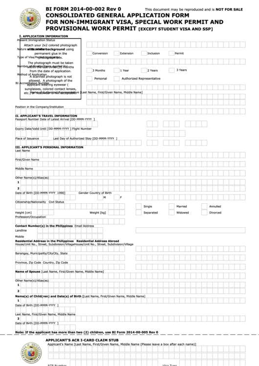 Bi Form 2014-00-002 - Consolidated General Application Form Printable pdf