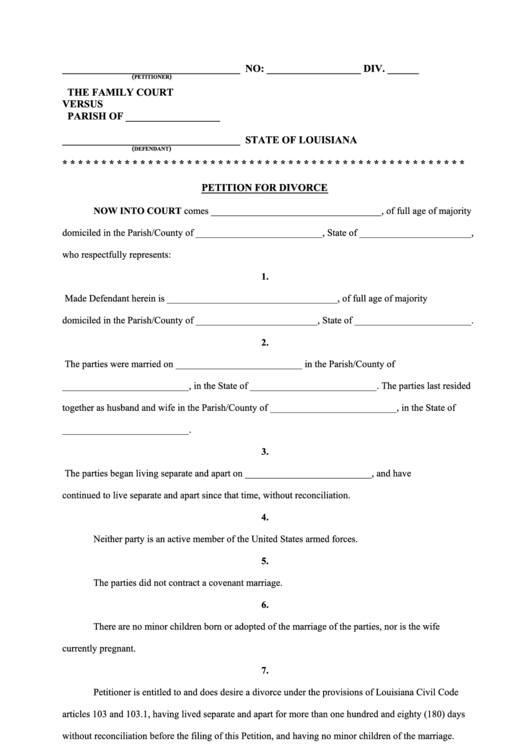 Fillable Petition For Divorce Printable pdf
