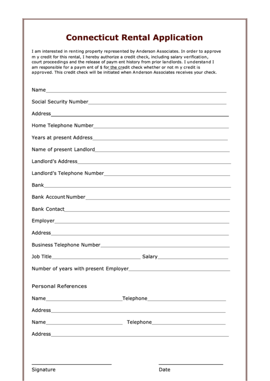 Fillable Connecticut Rental Application Template Printable pdf