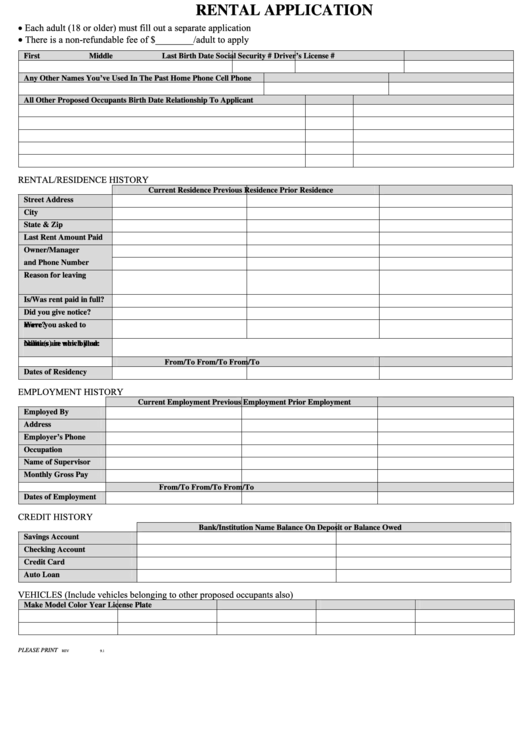 Fillable Ohio Rental Application Template printable pdf download