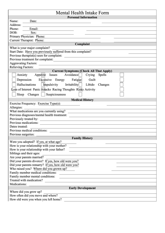 Free Printable Mental Health Forms Printable Forms Free Online