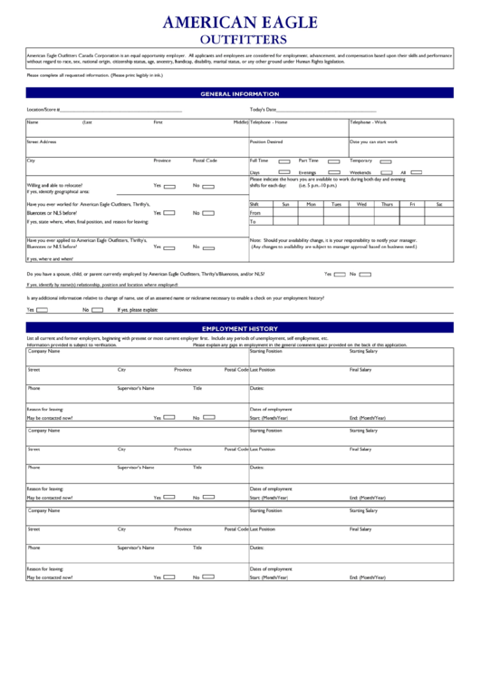 American eagle printable job application form