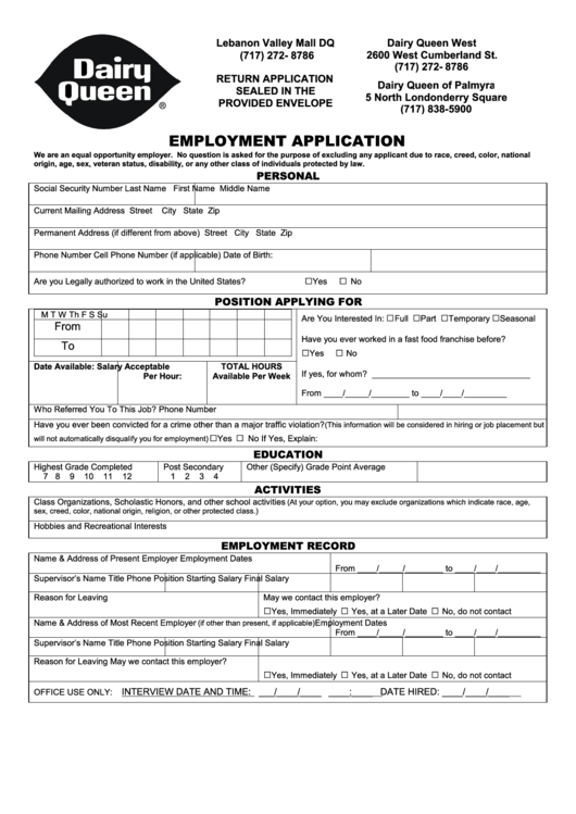 Fillable Employment Application Template Printable Pdf Download