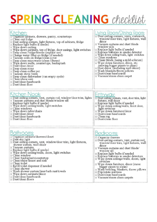 Cleaning Checklist Template Printable pdf