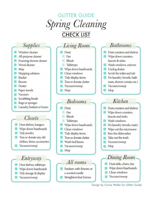 Spring Cleaning Checklist Template Printable pdf