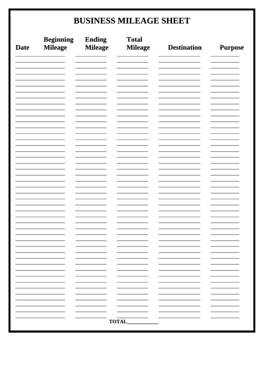 Business Mileage Log Sheet Printable pdf