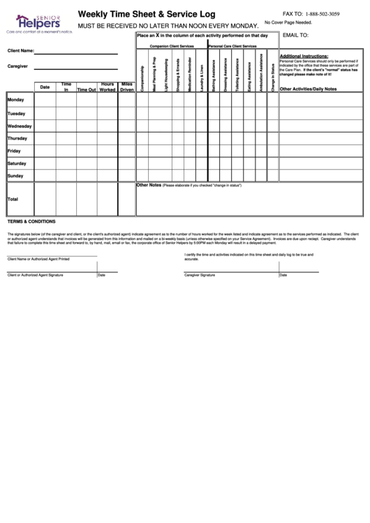 Weekly Time Sheet & Service Log Printable pdf