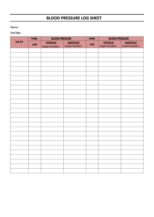 Blood Pressure Log Sheet Template - Rose Printable pdf