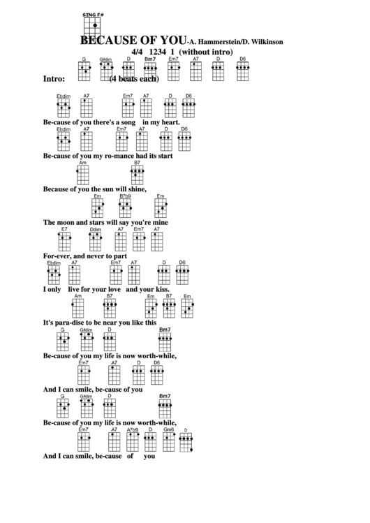 Because Of You-A. Hammerstein/d. Wilkinson Chord Chart Printable pdf
