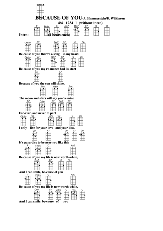 Because Of You-C -A. Hammerstein/d. Wilkinson Chord Chart Printable pdf