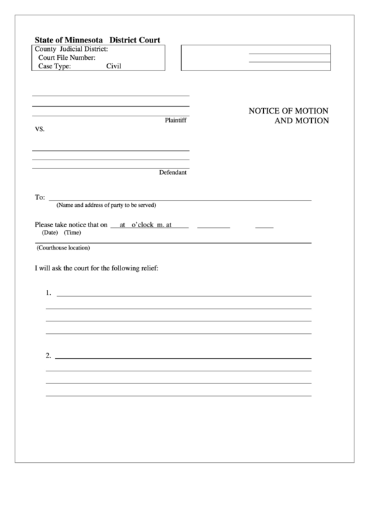 Fillable Notice Of Motion And Motion Printable pdf