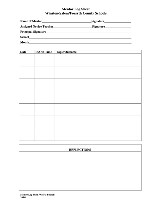 Mentor Log Sheet Printable pdf