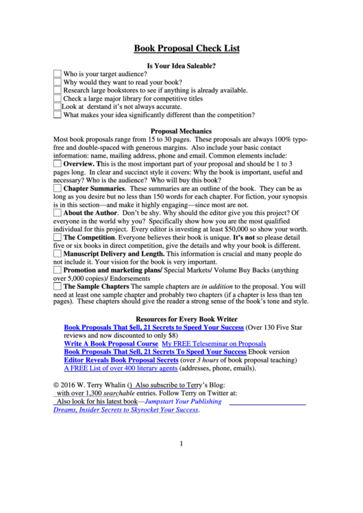Book Proposal Checklist Printable pdf