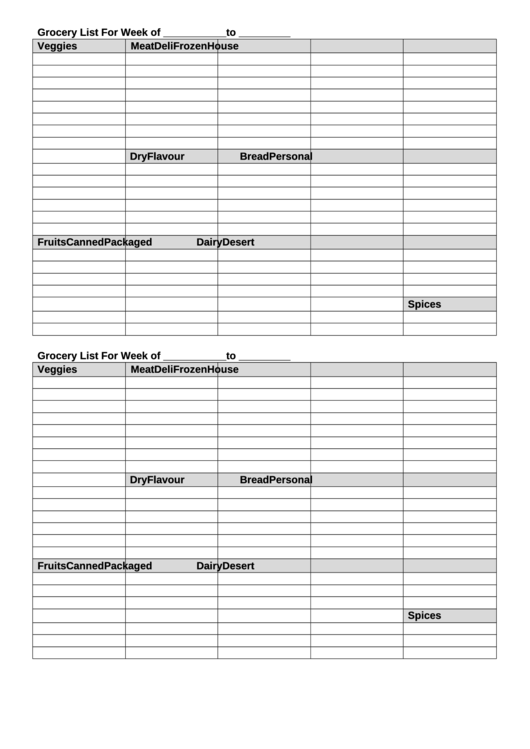Grocery List Template - Weekly Printable pdf