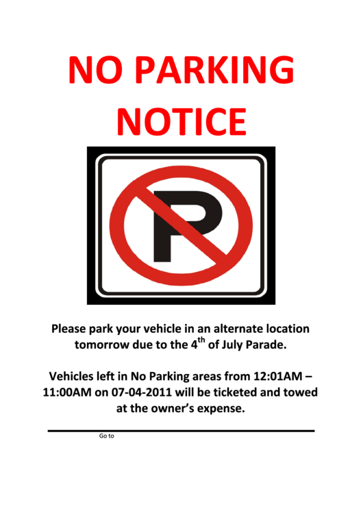 No Parking Notice Printable pdf