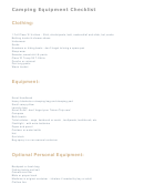 Camping Equipment Checklist Printable pdf