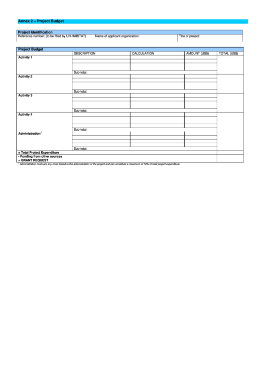 Project Budget Template Printable pdf