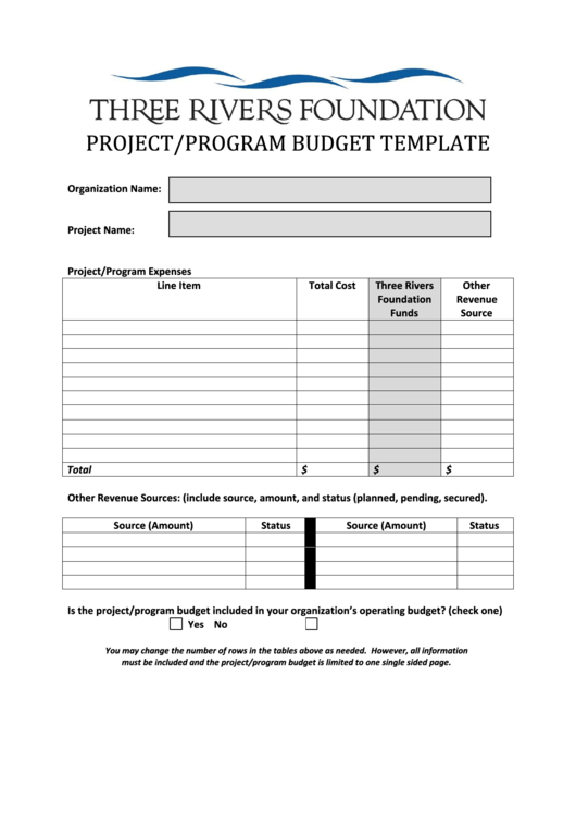 Project/program Budget Template Printable pdf