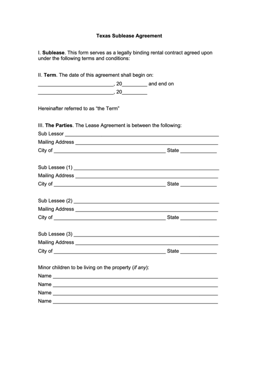 Fillable Texas Sublease Agreement Template printable pdf download Fillable Texas Sublease Agreement Template printable pdf download