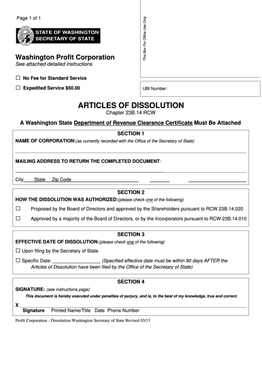 Fillable Washington Profit Corporation Form - Washington Secretary Of State Printable pdf