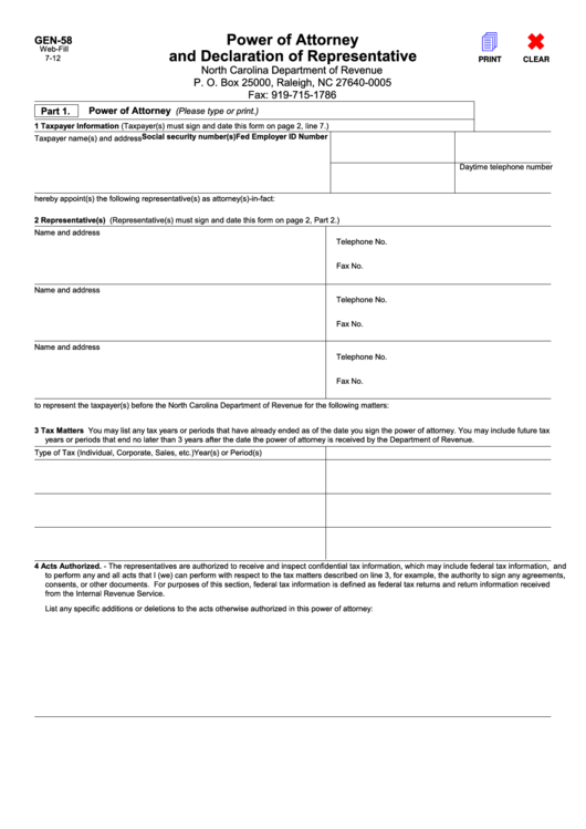 Fillable Power Of Attorney And Declaration Of Representative Printable pdf