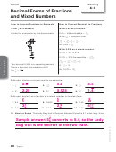 Decimal Forms Of Fractions And Mixed Numbers Worksheet