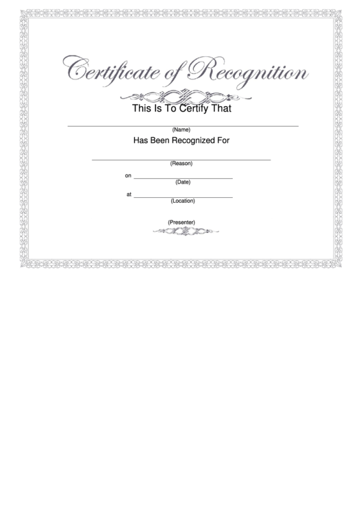Certificate Of Recognition Template Printable pdf