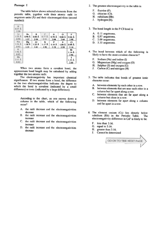 Electronegativity Questions Printable pdf