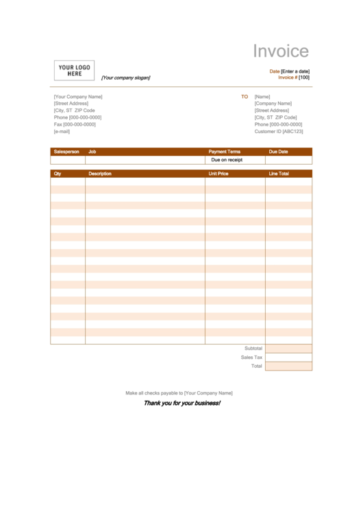 Business Invoice Template Printable pdf