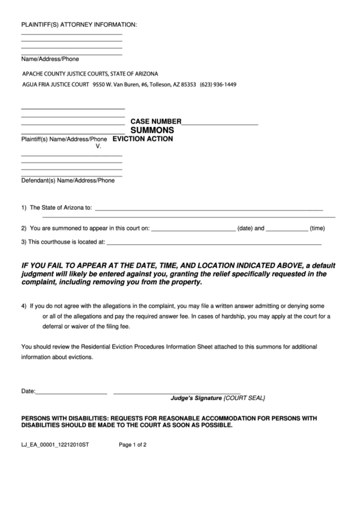 Summons Eviction Action Printable pdf