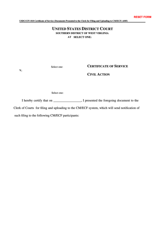 Fillable Certificate Of Service Printable pdf