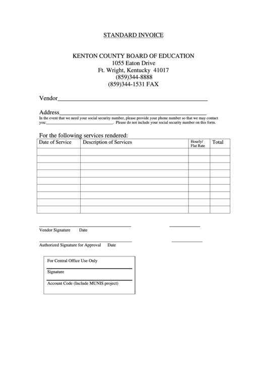 Standard Invoice Template Printable pdf