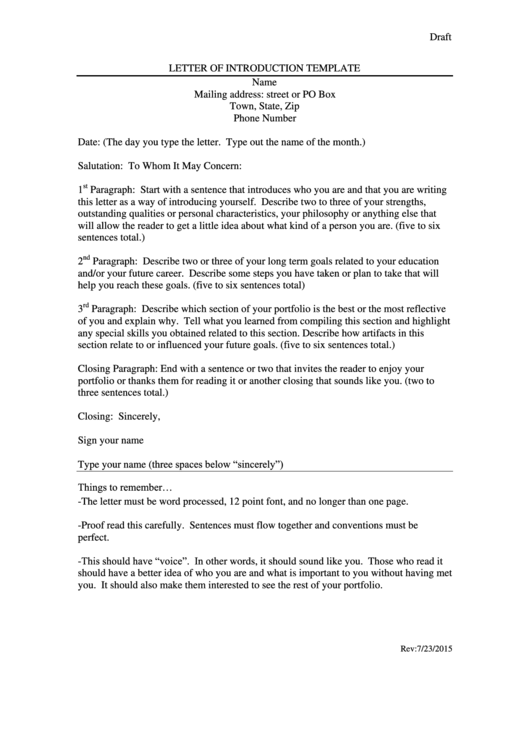 Letter Of Introduction Template