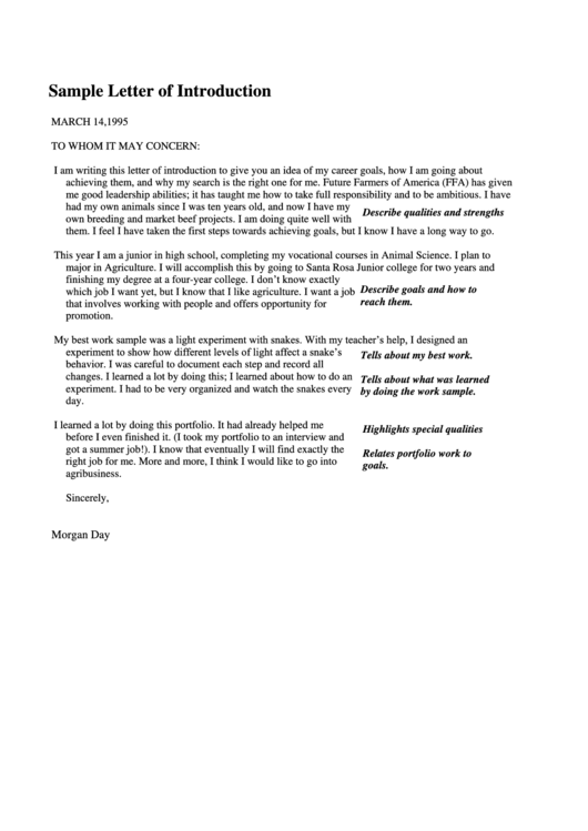 Sample Letter Of Introduction Template