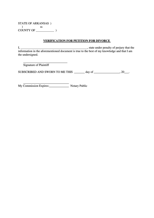 Verification For Petition For Divorce Printable pdf