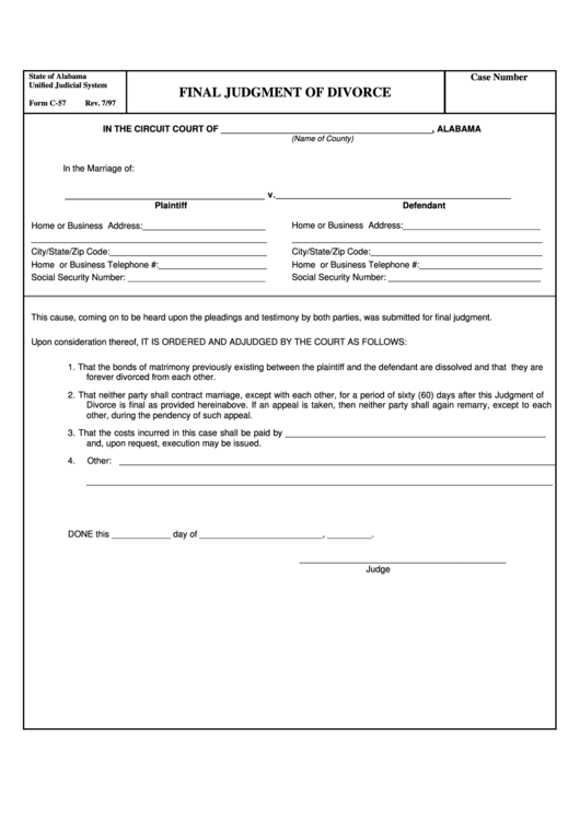 Fillable Final Judgment Of Divorce Printable Pdf Download