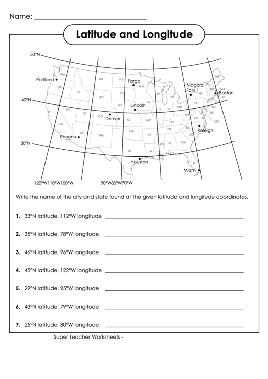 Latitude And Longitude Worksheet Template (With Answers) Printable pdf