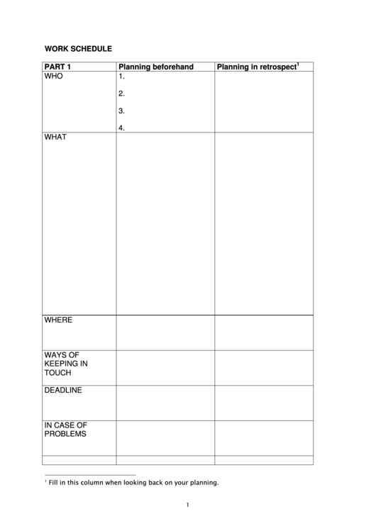 Work Schedule Template Printable pdf