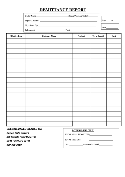 Remittance Report printable pdf download