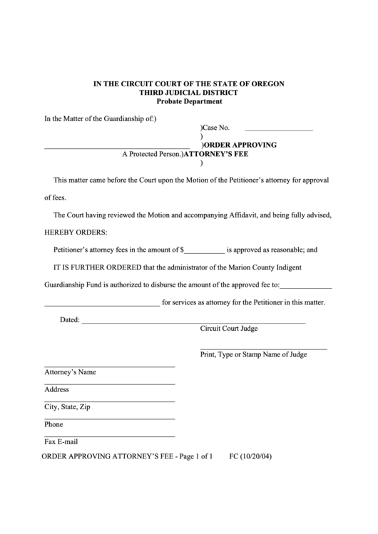 Order Approving Attorneys Fee Printable pdf