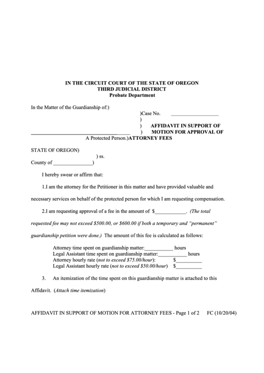 Affidavit In Support Of Motion For Approval Of Printable pdf