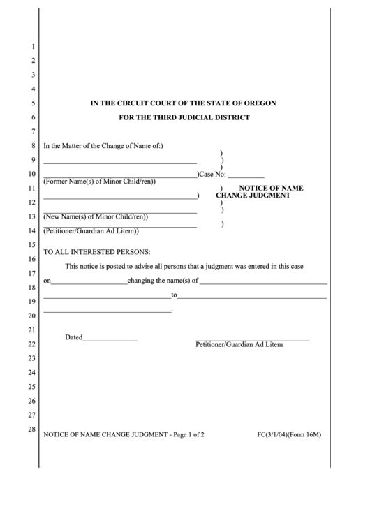 Notice Of Name Change Judgement Printable pdf