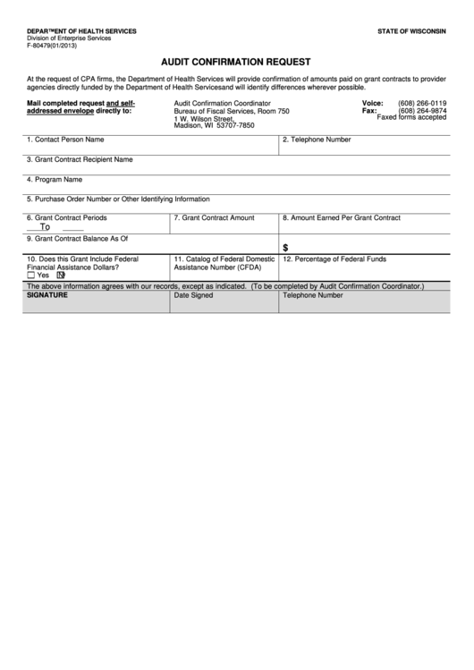 F-80479 - Audit Confirmation Request - Department Of Health Services Printable pdf