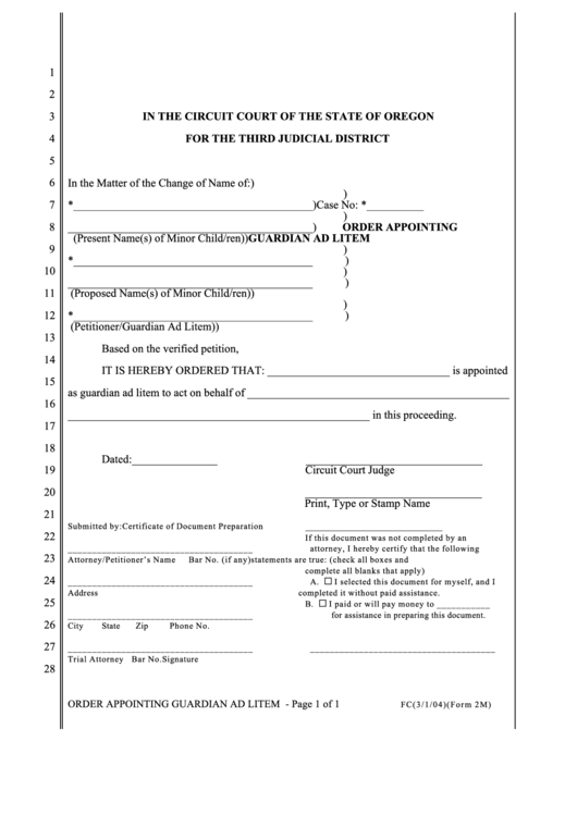 Order Appointing Guardian Ad Litem printable pdf download