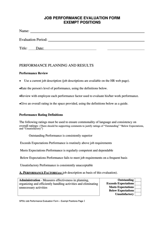 Job Performance Evaluation Form Printable pdf