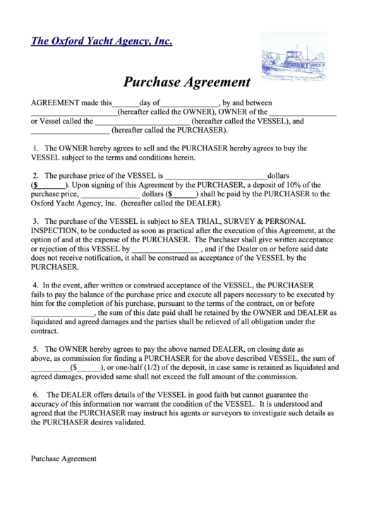 Purchase Agreement Printable pdf