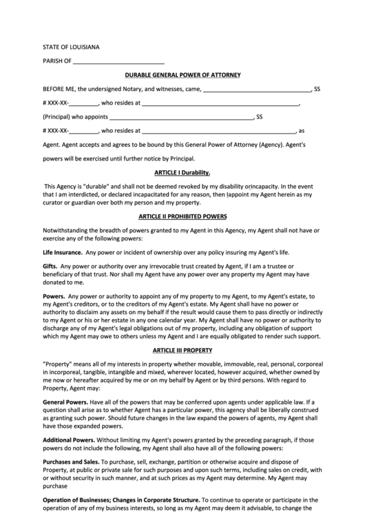 Fillable Durable General Power Of Attorney Form Printable pdf