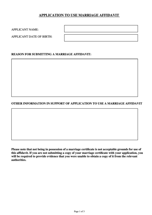 Application To Use Marriage Affidavit Form Printable pdf