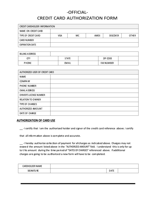 Fillable Credit Card Authorization Form Printable Pdf Download 6217
