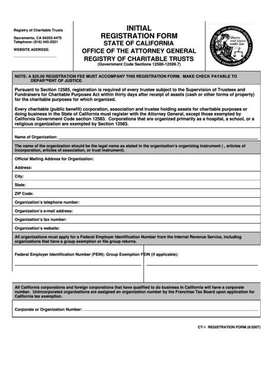 Fillable Initial Registration Form State Of California Printable pdf